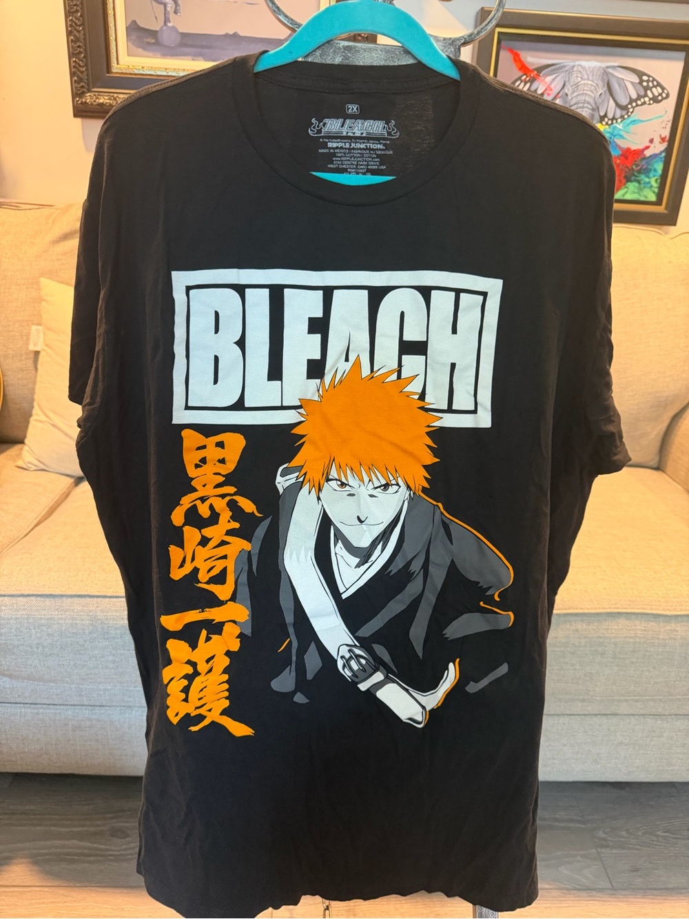 Ripple Junction Black Bleach Anime Tee with Orange Accents